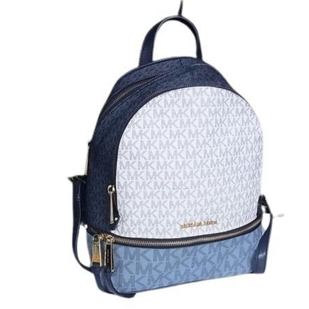 MICHAEL KORS RHEA ZIP Backpack 30S0GEZB2V Blue White Leather Women's